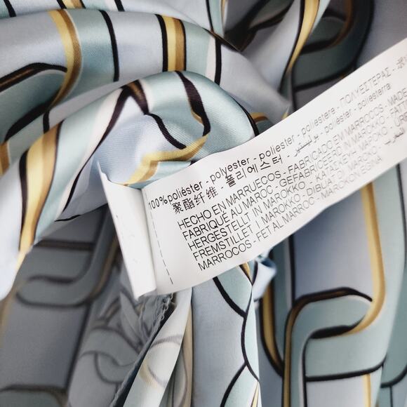 Zara Teal Satin Effect Chain Printed V-Neck Long Sleeve Wrap Top Small - Picture 5 of 8